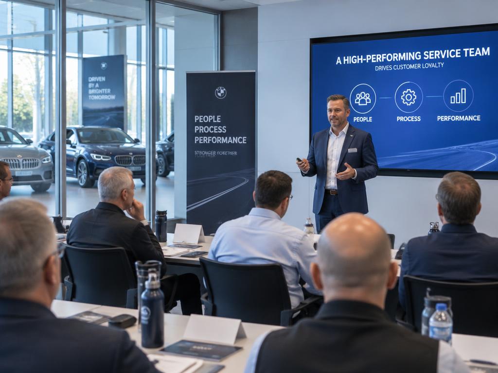 Automotive managers in a dealer network leadership session